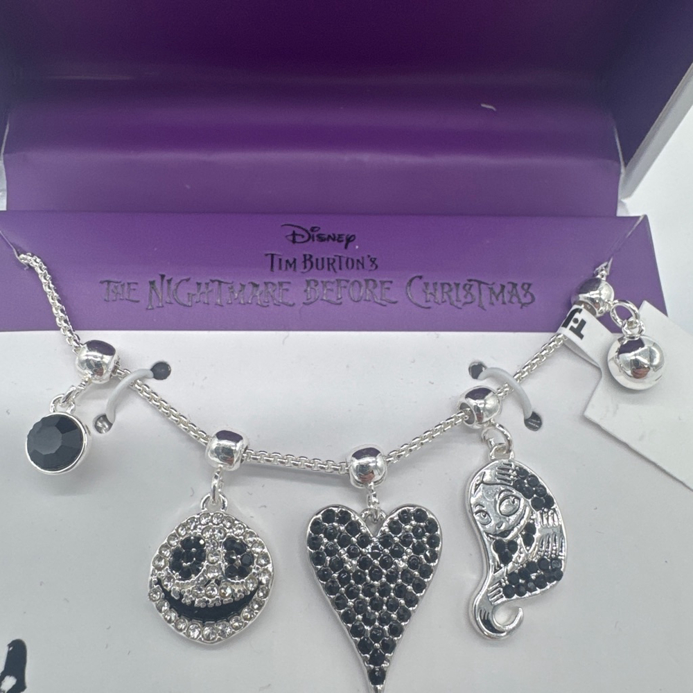 DISNEY Nightmare Before Christmas Silver Black Charm Necklace - Picture 3 of 4